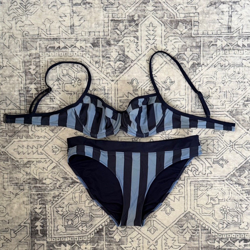 aerie Navy and Steel Blue Striped small/medium bottom - Underwire Bikini